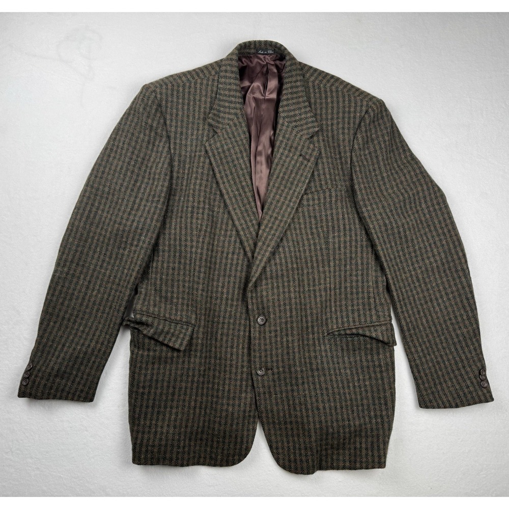 Guy Laroche Paris‎ Wool Tweed Blazer Brown Green Houndstooth 46L